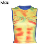 Kliou Y2K Sleeveless Vest Women Summer Hipster Print Skinny Crop Tops Tees Street All-matching Concise Tanks Female Hot
