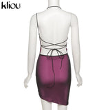 Kliou Mesh Halter Tie Up Baddie Dresses For Women 2021 Summer Casual Street Style Sexy Backless Sleeveless Mini Dress Female