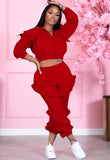 Ruffles Hoody Crop Top and Pants 2 Piece