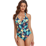 New One Piece Swimsuit Women Solid V Neck Swimwear Female Halter Monokini Bodysuit Backless Swim Beachwear Bathing Suit-Outfit