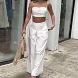 Woherb 2024 Summer New Solid Color Short Crop Sling To High Waist Skirt Suit Female-Outfit