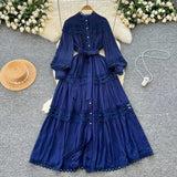 Style Dress Summer Dress Women's Heavy Industry Hollow Lace Splicing Long French Lantern Sleeve