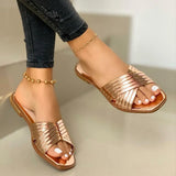 Women Slippers Beach Summer Shoes Women Slip on Bling Gold Flat Slides 2021 New Outdoor Shoes Female Casual Sandals Plus