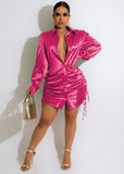 Ruched Lace Up Shirt Mini Dresses for Women 2023 Sexy Button V Neck Long Sleeve Bandage Bodycon Club Party Dress Outfits-Outfit