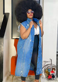Spring Blue Jeans Ripped Long Plus Size Denim Vest