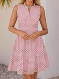 Women's Summer Sleeveless Dress V Collar Hollow Pores High Waist A Skirt Swing Short Party