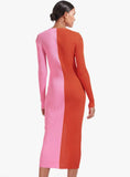 Contrast Color Commuting Button V Neck Long