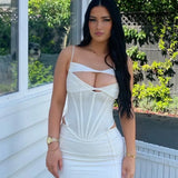 Color Sexy Hollow Bosom Sling With Dingy Fish Bone Blouse Blouse Woman