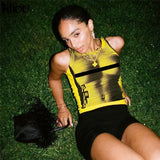 Kliou Body Print Women Tank Tops Hipster Sexy High Street Midnight Wear Clothing Sleeveless O-Neck Hot Female Party