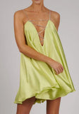 Sweet Metal Straps Sleeveless Solid Satin Mini Loose Club