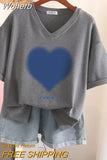 100% Cotton L-6XL T Shirt Plus Size Tshirt Short Sleeve Women Top Summer Heart Print Couple V Neck Oversized T Shirts-Outfit