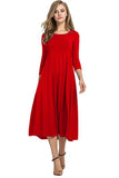 2020 Autumn Winter Elegant New Fashion O Neck Women's Midi Maxi Dress Casual Tunic Solid Three Quarter Ladies Long