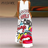 Flower Printed Long Summer Pocket Sexy V-neck Sleeveless Dresses for Women Party Bohemian Ankle-Length Vintage