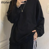 Women No Hat Hoodies Solid Candy Colors Long Sleeve Loose Sweet Fresh O Neck Sweatshirts Spring Korean Style All-match Students-Outfit