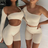 Kliou Asymmetrical Solid Women Rompers Basic Long Sleeve Casual Sportswear Streetwear Female Elastic High Waist