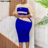 Summer Midi Dress African Dresses for Women Sexy Daily Vestidos Elegant Long Bodycon Dress Fashion Patchwork Robes Femmes-Outfit