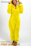 Women Overall Homewear Warm Fleece Hooded High Waist Autumn Winter Solid Color Jumpsuit Pants Jumpsuits Pajama-Outfit