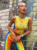 Kliou Y2K Sleeveless Vest Women Summer Hipster Print Skinny Crop Tops Tees Street All-matching Concise Tanks Female Hot
