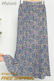 Women Summer Chiffon Floral Print Skirt High Waist A-line Elegant Skirts Beach Many Colors Mid-length Skirt QT1615-Outfit