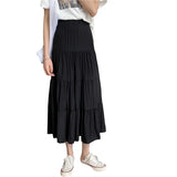 Woherb Splicing Cotton Linen Skirt Literary And Fresh Skirt High Waist Versatile A Line Skirt Casual Skirt-Outfit