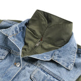 Winter Casual Denim Patch Ruched Long Sleeve Padded