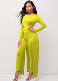 Sexy Round Neck Front Cross Long Sleeve Irregular Long Top And Match Skinny Pants 2 Piece