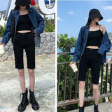 2024 Women's Denim Shorts Summer Bodycon Biker High Waisted Short Pants Woman Streetwear Knee Length Jean Shorts Female-Outfit