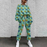 Tracksuit Two Piece Pullovers Cloting Long Sleeve Tie-dye Print Female Tops And Elastic Waist Pants Slim Casual
