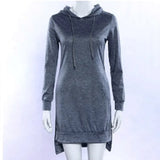 2020 Autumn Winter Fashion Sexy Hooded Collar Women's Mini Split Irregular Dress Casual Solid Long Sleeve Ladies