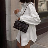 Woherb New Autumn Lapel Long Sleeve Striped Shirt Coat Fashion Loose Casual Shirt Women's Style-Outfit