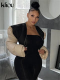 Kliou Punk Street Jacket Women Hipster Stitching Cotton-Padded Plus Size Sleeve Clothing Goth Zipper Sheath Y2K High Street