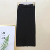 Winter Women Sweater Skirt New 2021 Knitted Midi Skirts Korean Elastic High Waist Elegant Autumn Split Fork Black