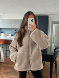 Hair Women's Autumn And Winter New Women's Solid Color Lazy Wind High-Collar Coat Warm Female