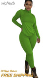 Wear Solid Autumn Tracksuit Women Casual Turtleneck Long Sleeve Pullover Top and Pants Slim Two Piece Set Basic Outfits-Outfit