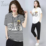 Size Women T Shirt Bicycle Print Summer Short Sleeve Female Tee