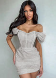 Sexy Off Sholder Short Sleeve Ruched Party