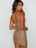 Woherb Sexy Sequins Straps Sleeveless Mini Dress 1127-0-Outfit
