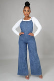 Casual Blue Straps Wide Bottom Denim Jeans