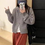 Woherb Style Multi-Color Hooded Double Zipper Knit Cardigan Women's New Short Hair Sweater Hoodie Autumn And Winter Small Coat-Outfit