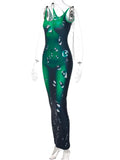 Drip Print Asymmetrical Neck See Through Sleeveless Skinny Maxi Dress 2021 Fall Bodycon Evening Party Elegant Y2K