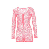 hirigin Women Sexy adult Jumpsuit Romper Sleepwear Lace hollow Shorts Sleeve V Neck Bodycon Bodysuit pajamas Rompers Pants