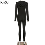 Kliou autumn new women hooded zipper pocket long sleeve tops sporty leggings matching set workout bodycon casual stretchy