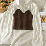 2 Pcs Blouses Women S-3XL Casual Knitted Patchwork Tops Slim Elegant Preppy Korean Fashion Style Autumn Clothing Females-Outfit