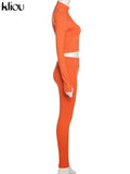 Kliou Solid Simple Two Piece Set Women Sheath Slim Casual Sporty Long Sleeve Zipper Top+Body-Shaping Female Activewear