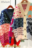 Autumn Women Casual Cardigan Sweater Long Sleeve Loose Knit Tops Chic Korean Kawaii Print Fashion Button Up Sweaters-Outfit