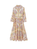 2023 Women Summer Shirts Dress Vintage Print Sashes Bow Turn-down Collar Female Elegant Street Mid-Calf Dresses Clothing-Outfit