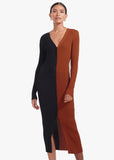 Contrast Color Commuting Button V Neck Long