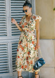 Printed Sweet V-neck Short Sleeves Floral Print Long