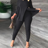 Vintage Women Legging Pants Suit and Cross Slit Long Sleeve T-shirt Fashion Two 2Piece Set Outfit Tracksuit Sweatsuit-Outfit