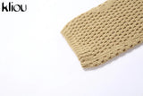 Kliou Bohemian Style Dress Women Autumn Plaid Tassel Skirt Sexy See Through Inclined Shoulder Robe Party Knitted